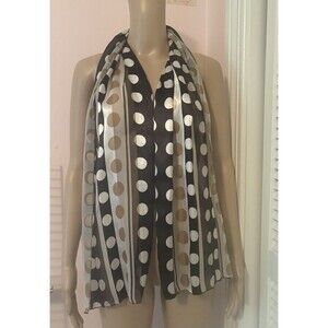 Vintage Space Age Scarf Black White Gold Dots 59" X 12.5" Oblong Womens Ladies